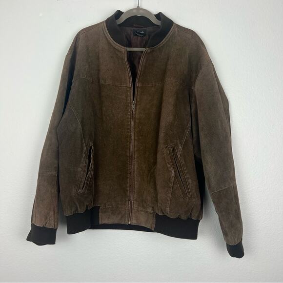 Vintage | Mens Brown Leather Bomber Jacket Suede by Pacific XL - Picture 1 of 11